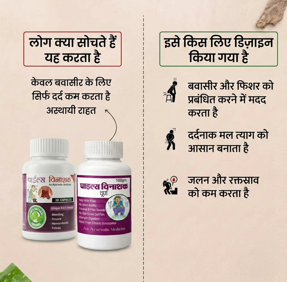 VRL Ayurveda Piles Vinashak Combo - 30 Capsules & 100g Churna for Piles, Fissures, Acidity & Constipation Relief